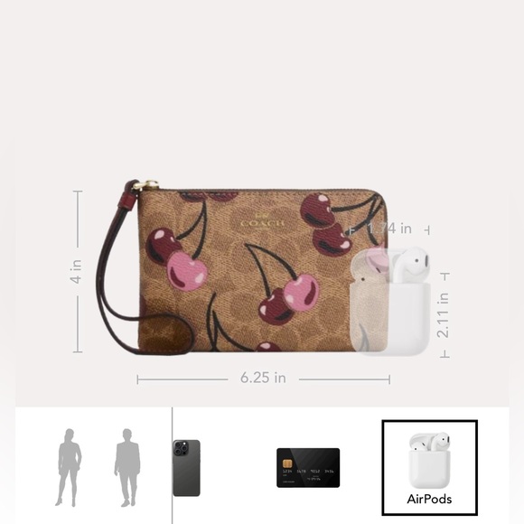 Coach NWT Corner Zip Wristlet In Signature Canvas With Cherry Print - Picture 8 of 12